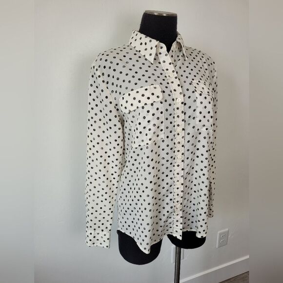 Apt 9 Polka Dot Blouse Shirt Cream Black Classy Office Career Preppy Corpcore M - Picture 2 of 9